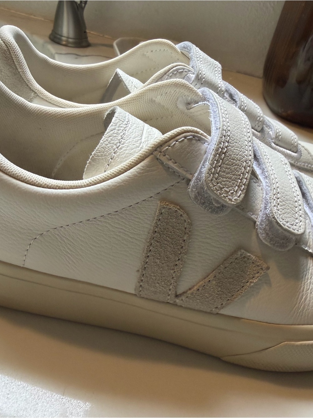 Veja Women’s White Leather Velcro Sneakers with Suede V